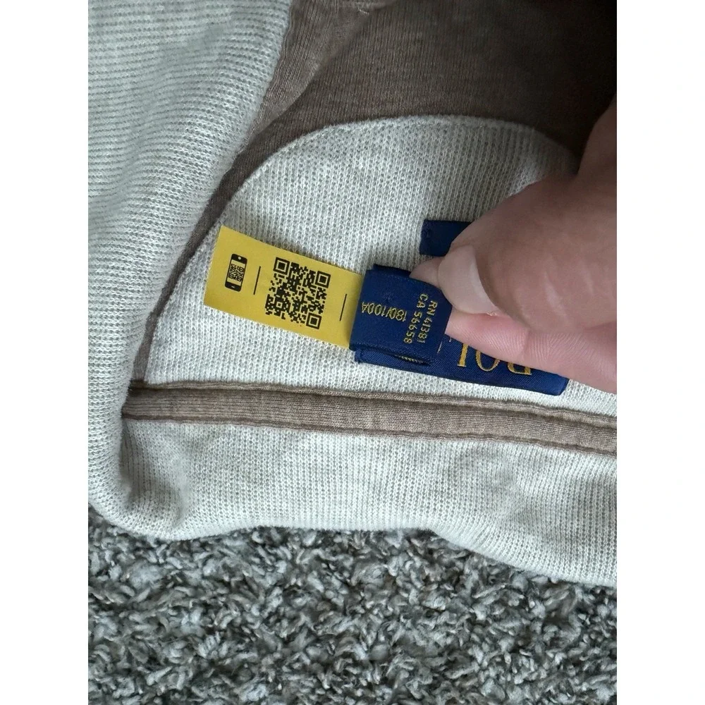 Polo Ralph Lauren Men's Estate Rib Cotton Quarter Zip Large Brown Tan Oatmeal